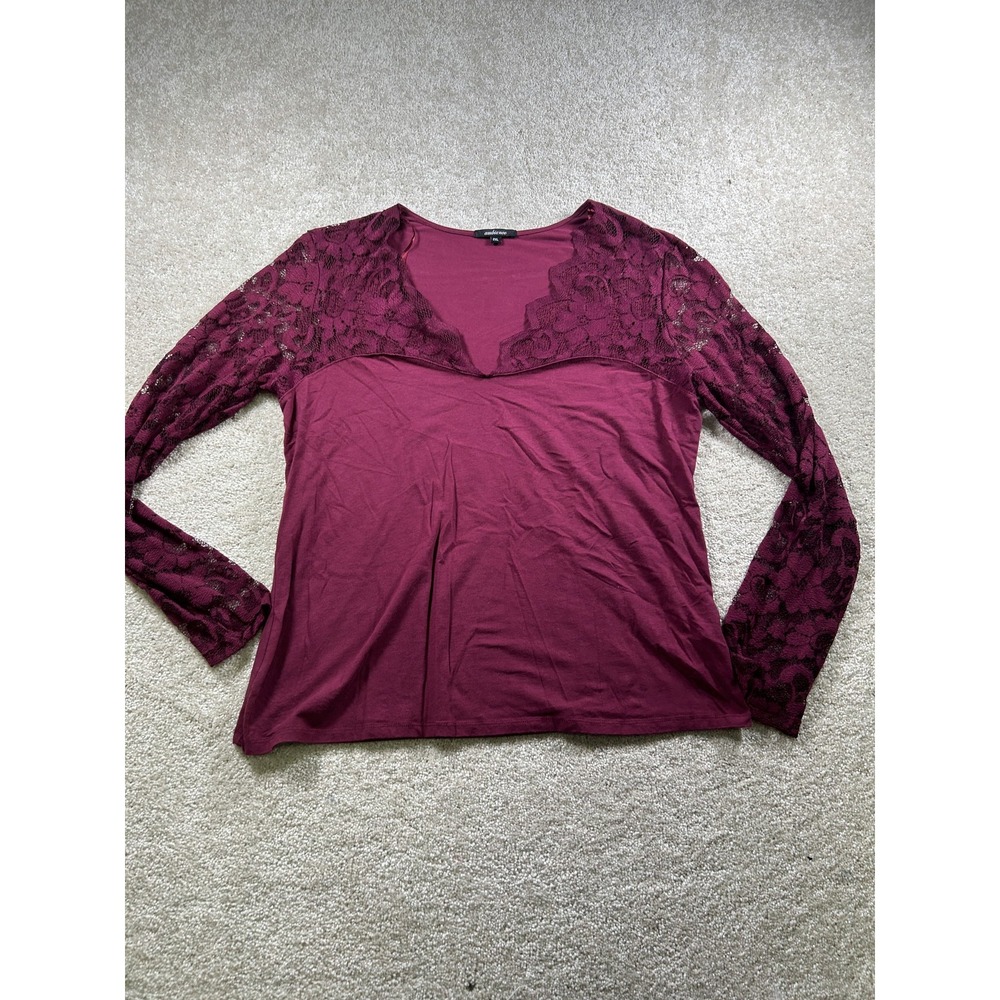 Ambiance Shirt Womens 2XL Lace Long Sleeve Sheer Floral‎ Stretch V Neck Top